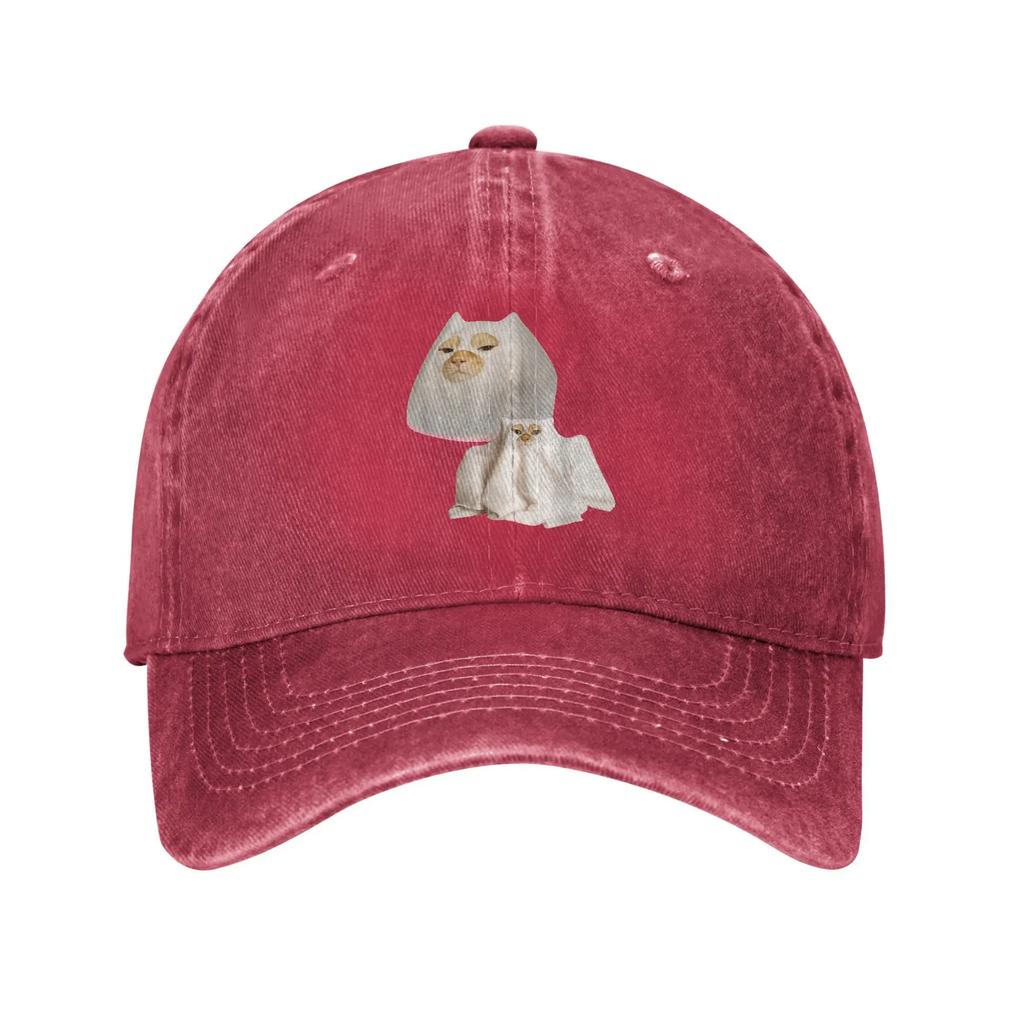 Ghost Cat Meme Funny Artwork Baseball Caps Vintage Distressed Cotton Halloween Snapback Cap Unisex Outdoor Adjustable Fit Hats