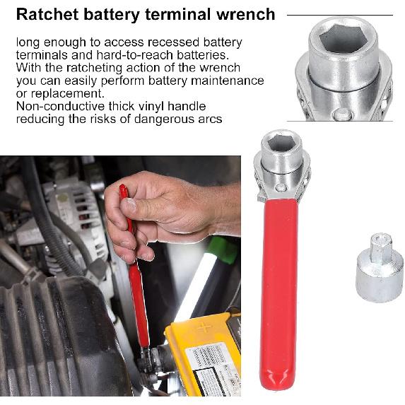 Battery Terminal Wrench,Battery Wrench Terminal 10Mm And 516 Ratchet Car Side SideTerminal Reversible Socket 516In 0.4In With 12In For Top Post Rv