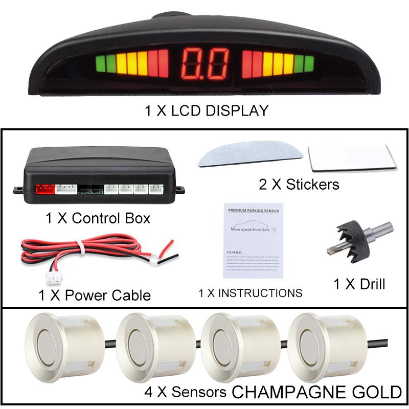 New LED Parking Sensor System Backlight Parktronic Monitor Display Kit Backup Detector Assistant 4 Probes