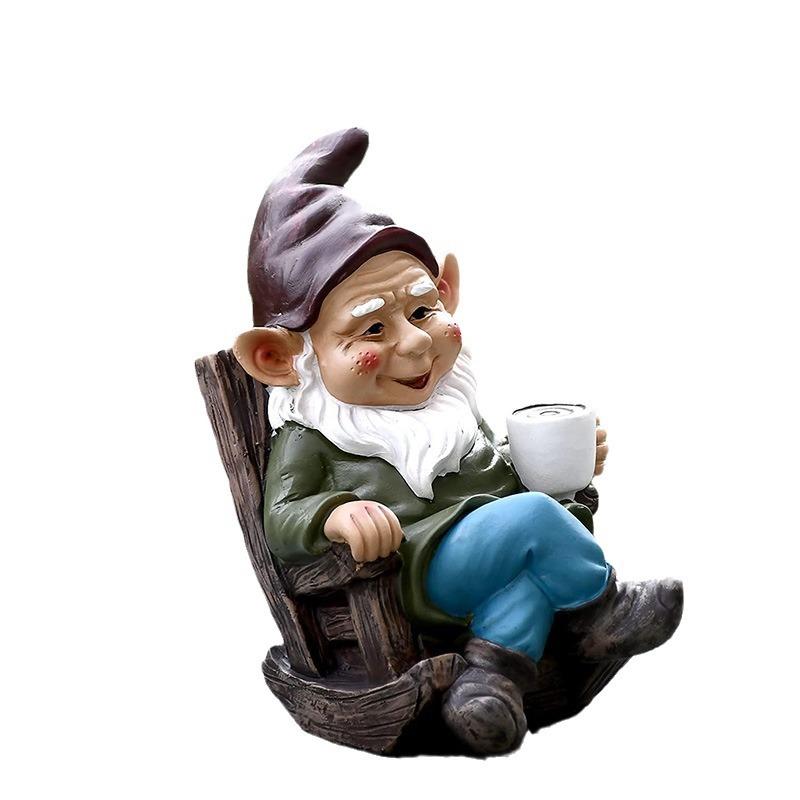 Gnome Dwarf Rocking Chair Ornament Resin Outdoor Garden Decoration Patio Drinking Tea Lazy Decoration