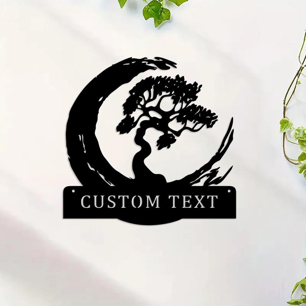 Metal Wall Art Bonsai Tree, Personalized Name Sign for Living Room, Home Decor Gift