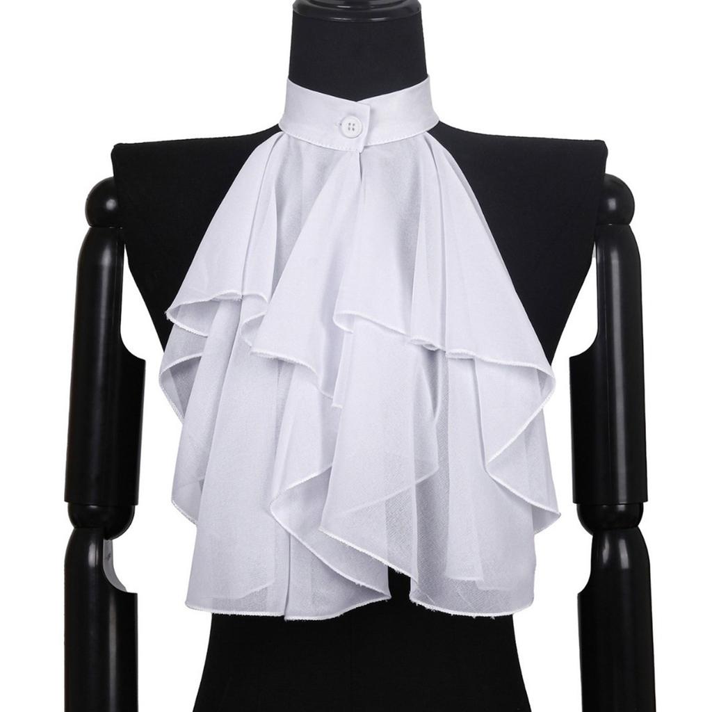 Medieval Renaissance Ruffle Jabot Faux Collar Chiffon Fabric Elegant Vintage Style Neckwear for Costume and Party Wear