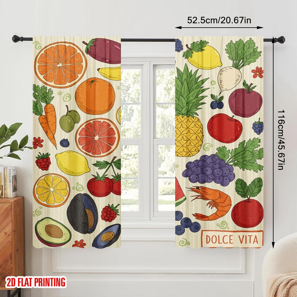2pcs 2D flat printing Window Drapes Vibrant Fruit Fiesta 100% Polyester Without Electricity Seasonal Party & Holiday Decor