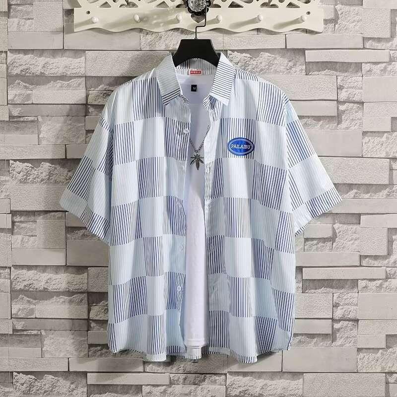 

Летняя мужская мода Гавайская рубашка в японском стиле с полосатым дизайном Повседневная пляжная рубашка с цветочным принтом Топы с коротким рукавом и воротником Винтажная праздничная одежда синего цвета