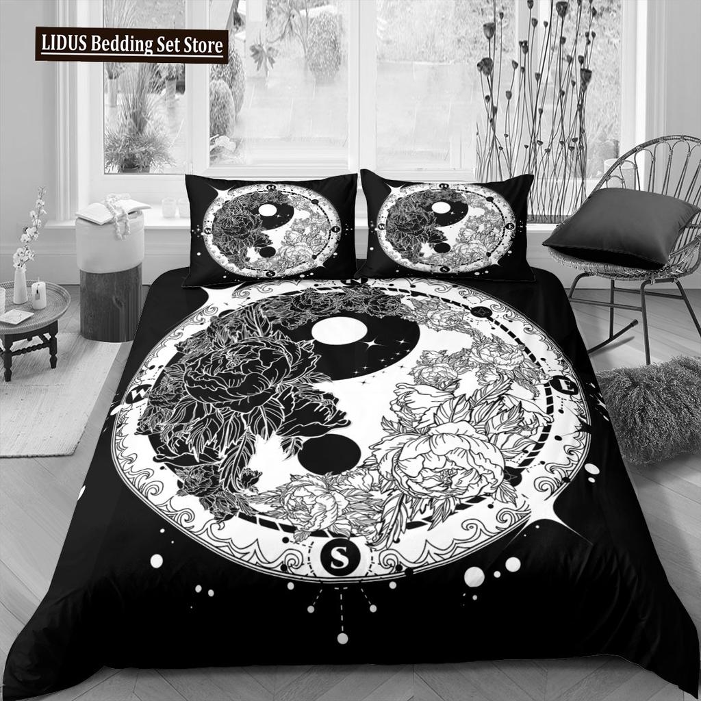 Yin und Yang Tratsch Polyester Bettbezug King Size Exotischer Stil Abstrakte Kunst Chinesische Traditionen Bettwäscheset Für Kinder Jungen Mann