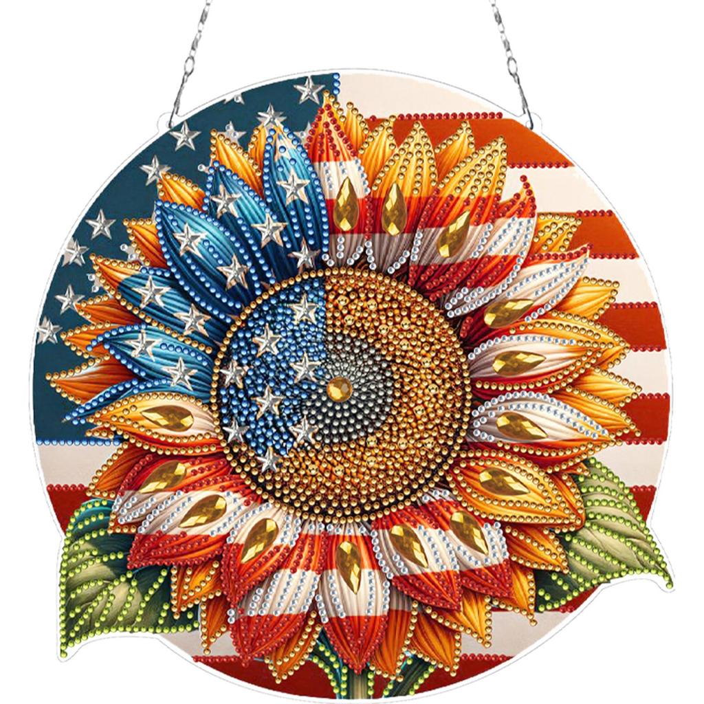 Independence Day Rhinestone Diamond Art Pendants DIY Diamond Art Pendant Kit Diamond Painting Ornaments for Garden Window Decor