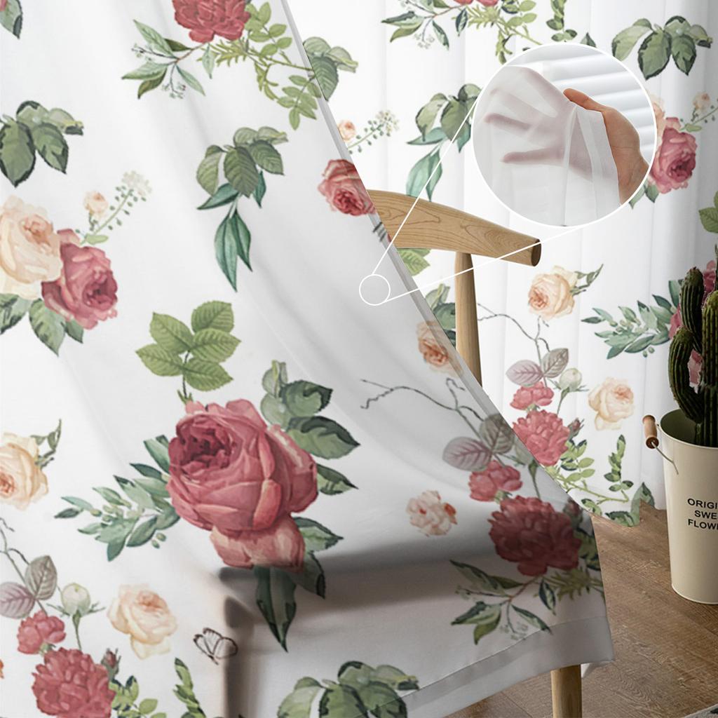 Plant And Flower Watercolor Retro Pink Sheer Curtains for Living Room Decoration Window Curtains Kitchen Tulle Voile Curtains