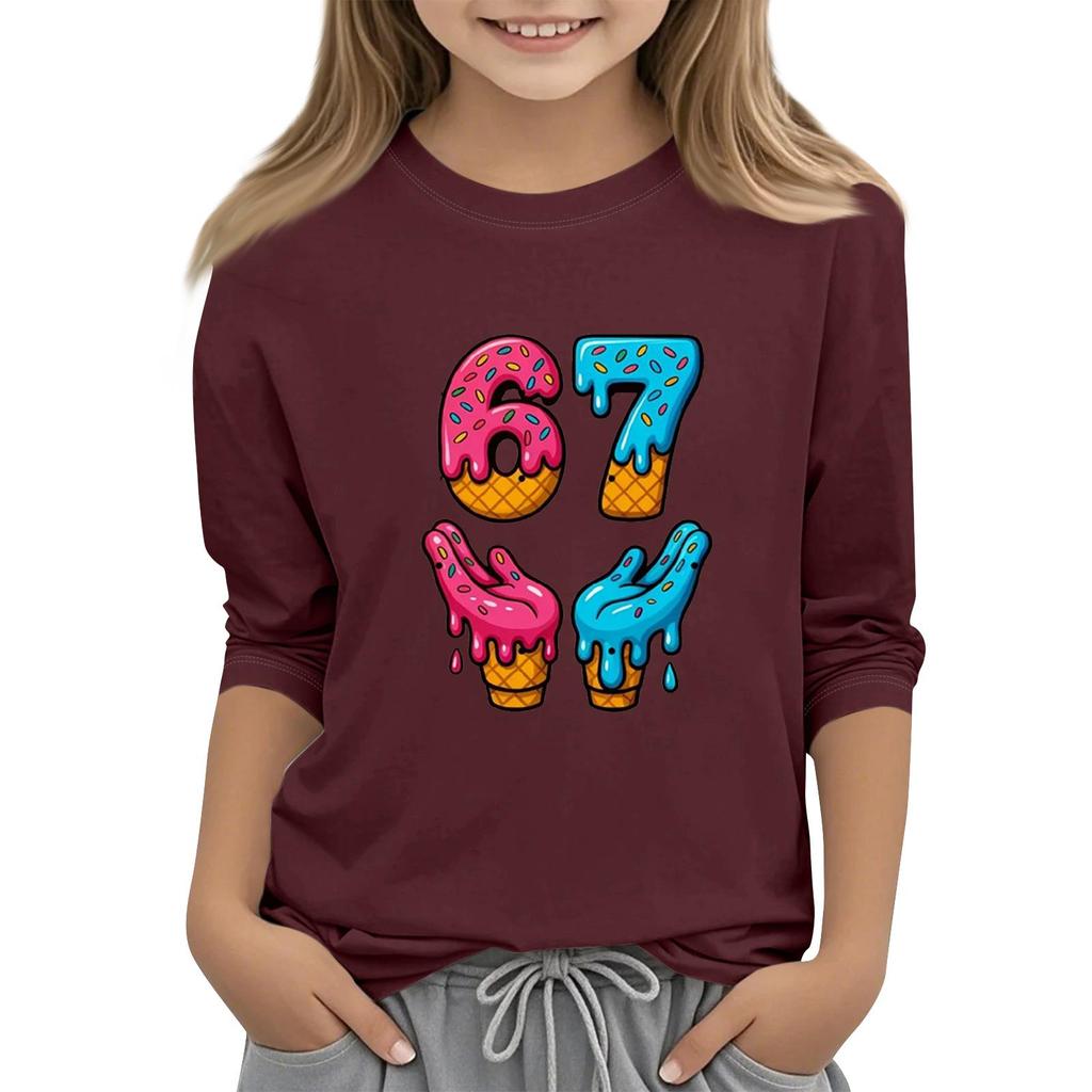 Moda dziecięca Koszulka z rękawem trzy czwarte z okrągłym dekoltem z nadrukiem Casualowa