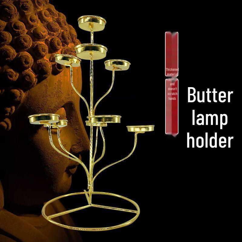 Exquisite Alloy Buddhist Altar Lamp Holder - Seven-Star Butter Candlestick Home Lighting Stand