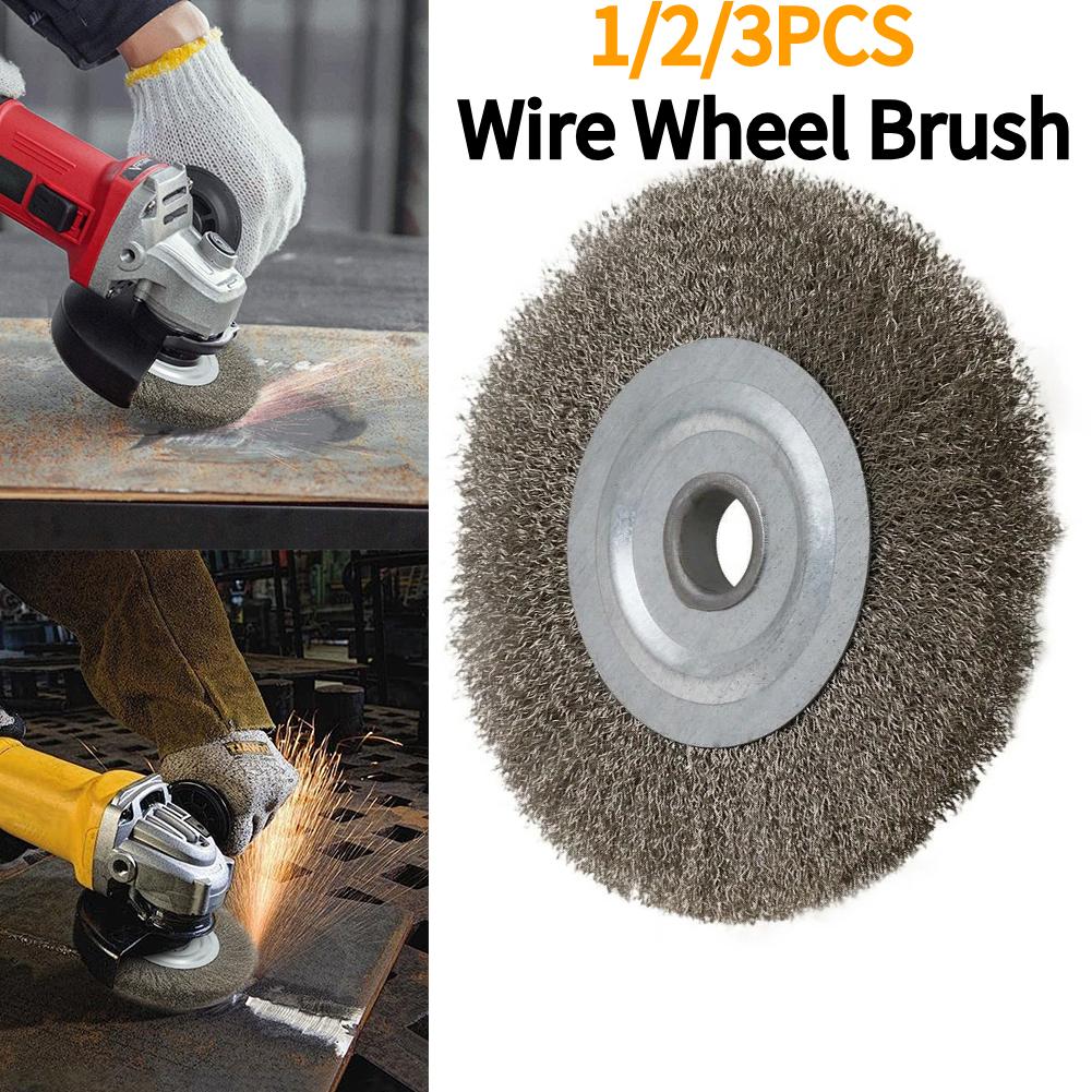 1-3PCS Crimped Wire Wheel Brush 125mm Stainless Steel Wire Brush Derusting Crimped Wheel Drill Brush Polishing Rust Removal Tool