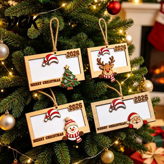 Wooden Money Gift Box 2Pcs Christmas Holder Hanging Ornament for Cash, Xmas Tree Unique Family Decoration, Reusable Cash Holiday Party Tabletop Decor