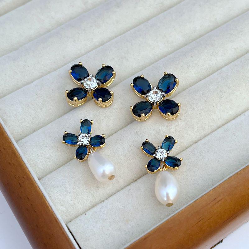 

Stylish Blue Zircon & Freshwater Pearl Pendant Dangle Earrings