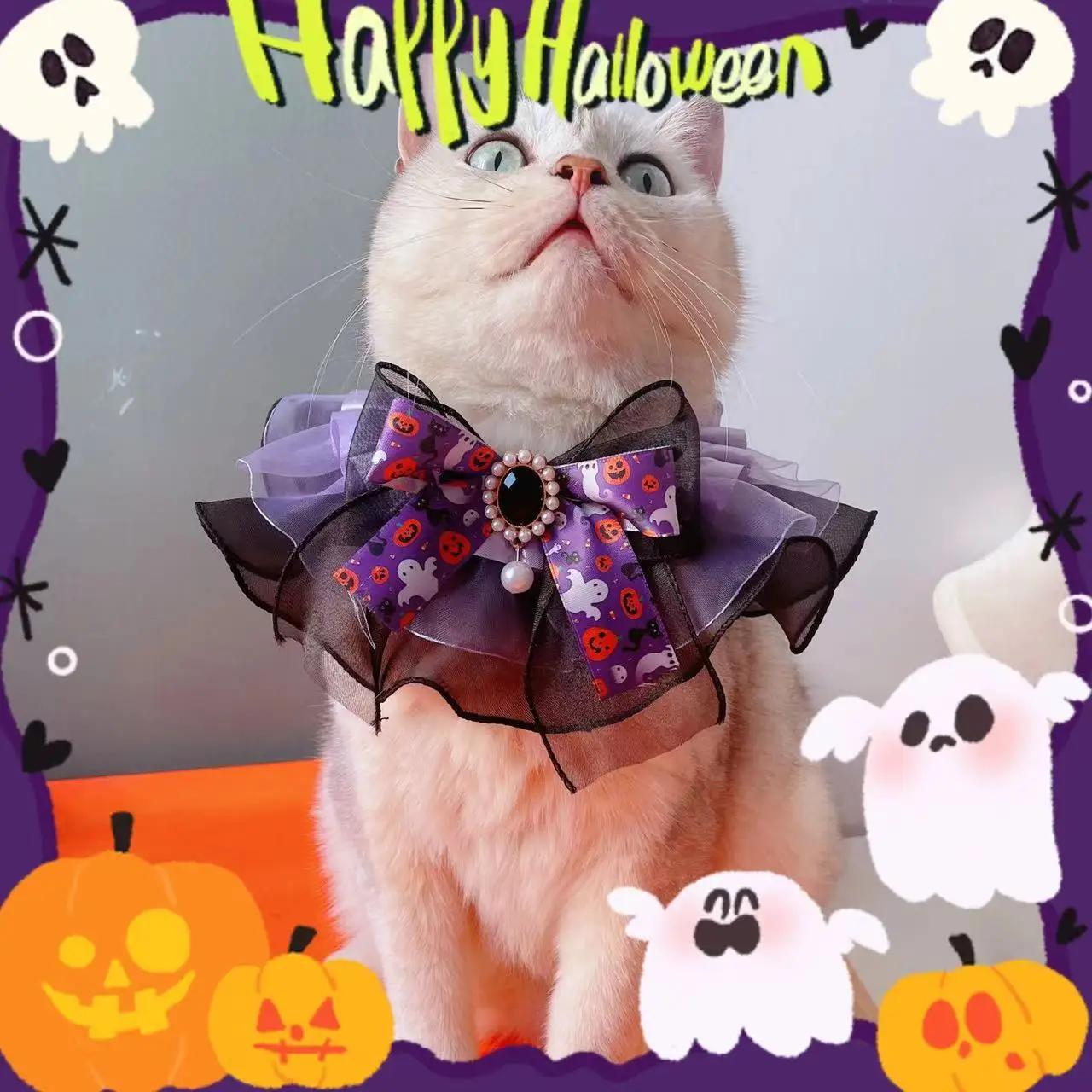 

Original New Pet Halloween Lace Bow Scarf, Cat and Dog Decoration, Funny Collar, Drool Towel M