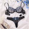 Sexy Lingerie Women's Fashion Flower Embroidery Perspective Mesh Gathering Bra Set 26