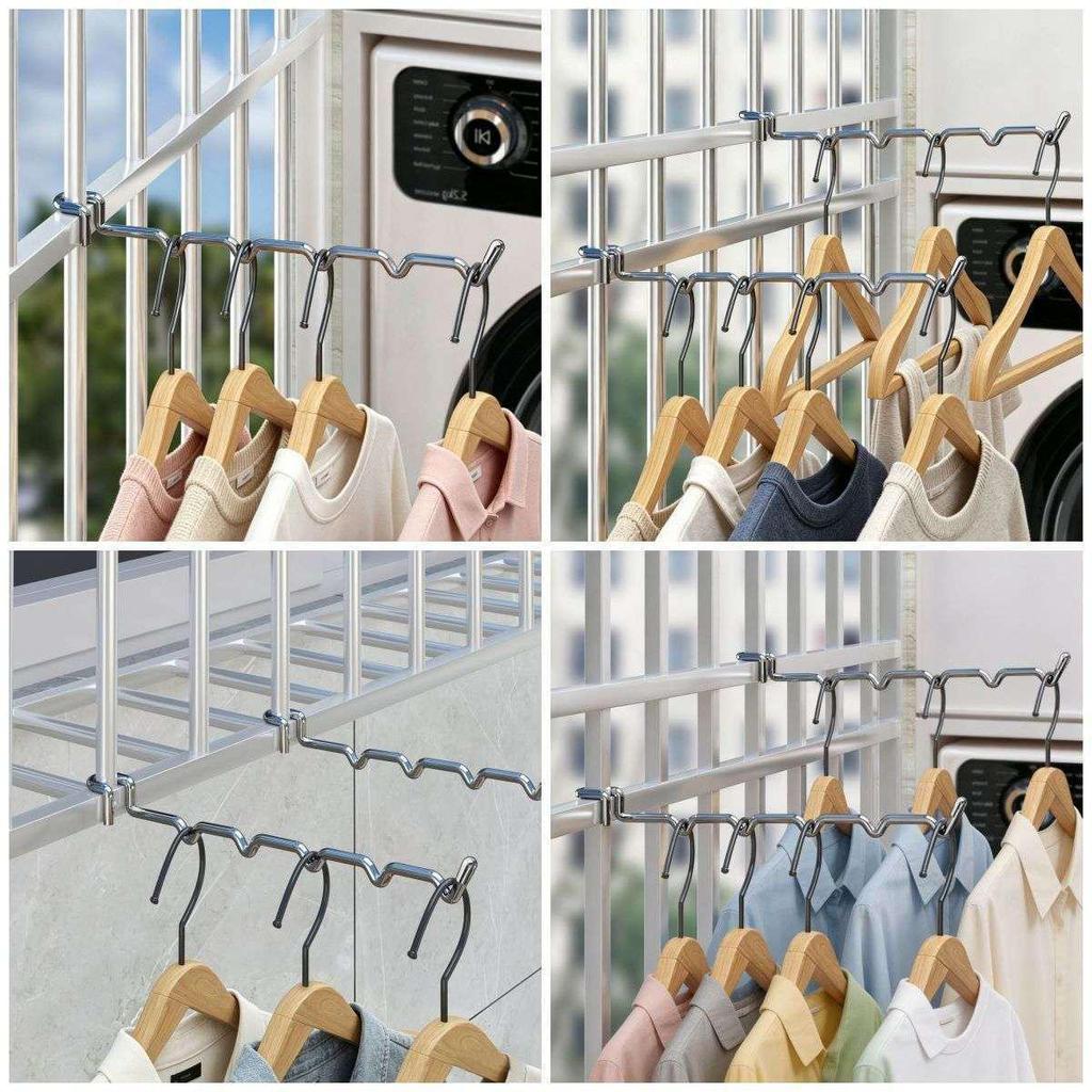 Balcony Anti-Theft Clothes Drying Hanger with Window Guard and Rail Hooks