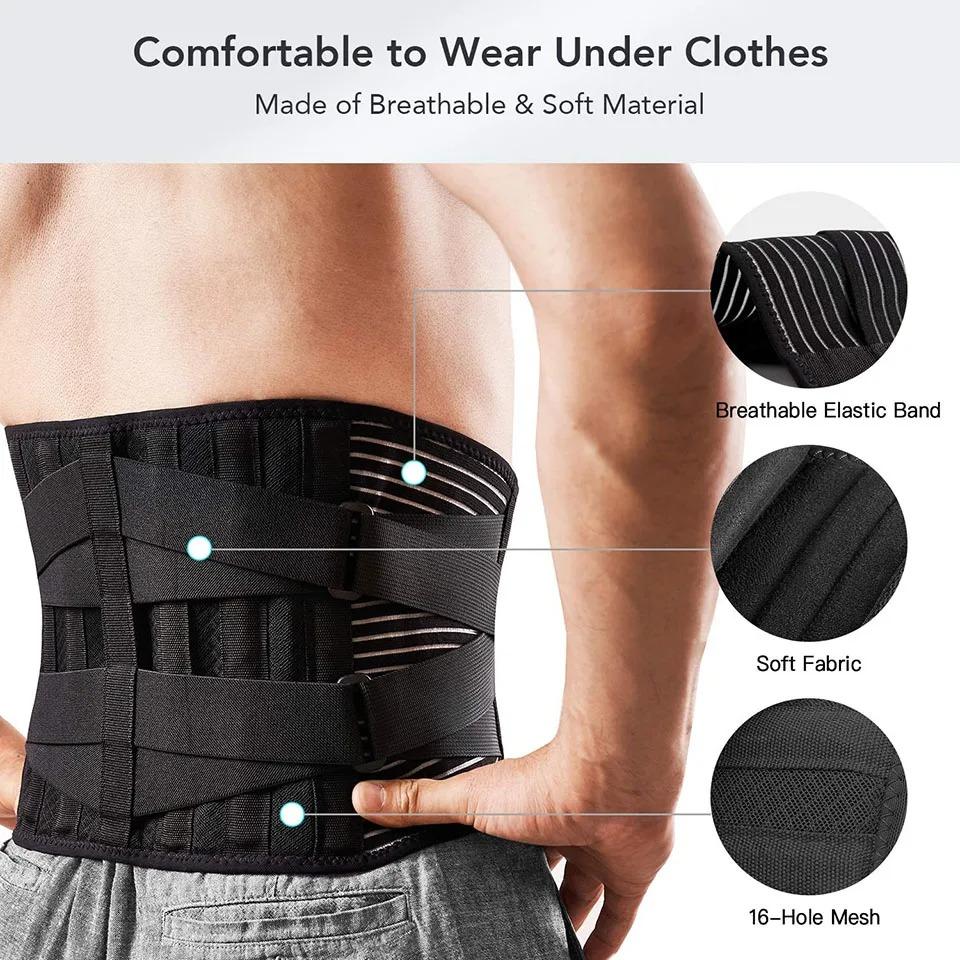 Dutrieux Lower Back Brace With 6 Stays Anti-Skid Orthopedic Lumbar Support Breathable Waist Support Belt For Gym Pain Relief