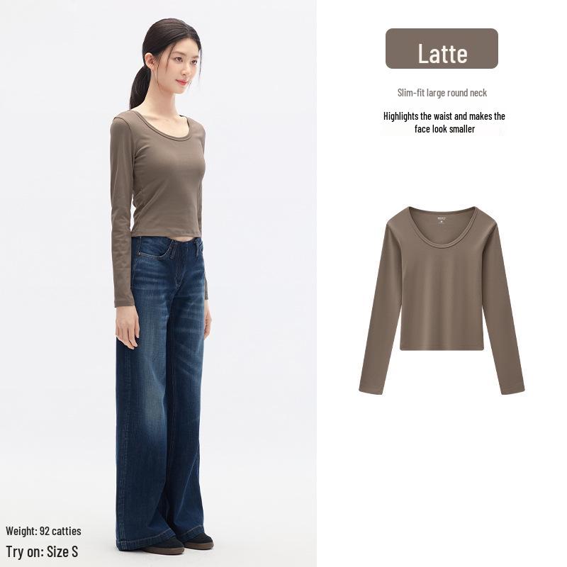 Cotton Aesthetics Women s Slim Fit Long Sleeve Round Neck Top L (Recommended 105-115 lbs)