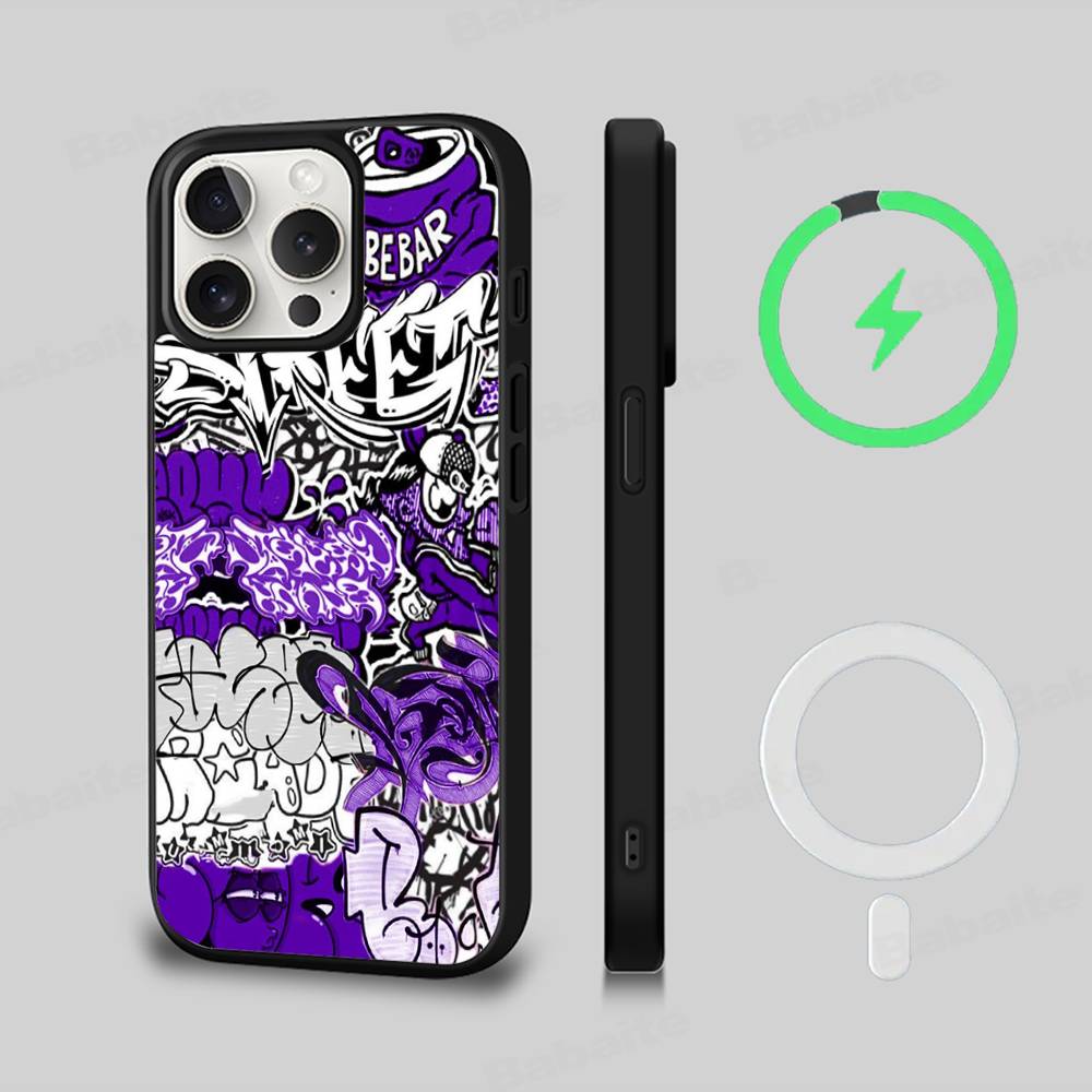 Cool Black Graffiti Phone Case For iPhone 13 14 15 11 12 16 17 Pro Max Plus For Magsafe Magnetic Shell
