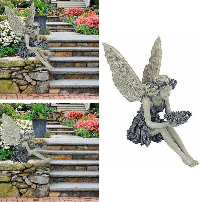 Enchanting Sitting Fairy Garden Statue Crafted From High-quality Durable Resin
