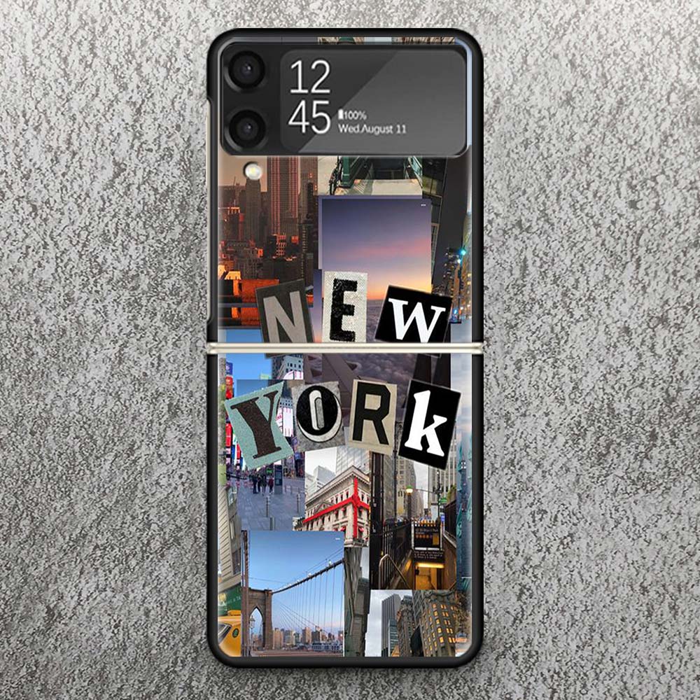 NYC New York City Print Case For Samsung Galaxy Z Flip 3 4 5 6 7 5G Phone Shell Flip7 Flip6 Flip5 Flip4 Flip3 Pattern Cover For