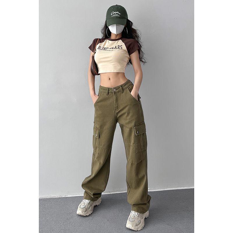 

Осень Европа Американский Маленький Джаз BF Мешковатый Повседневный Свободный Прямой Широкие Штанины Моп Парка Женские Джинсовые Длинные Брюки Army Green L