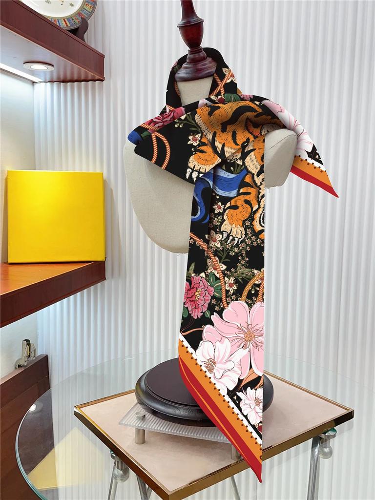 New Flower Designer Scarves Twill Silk Large Square Scarf Women Travel Shawl Headscarf 90Cm Luxury New Plants And Flowers