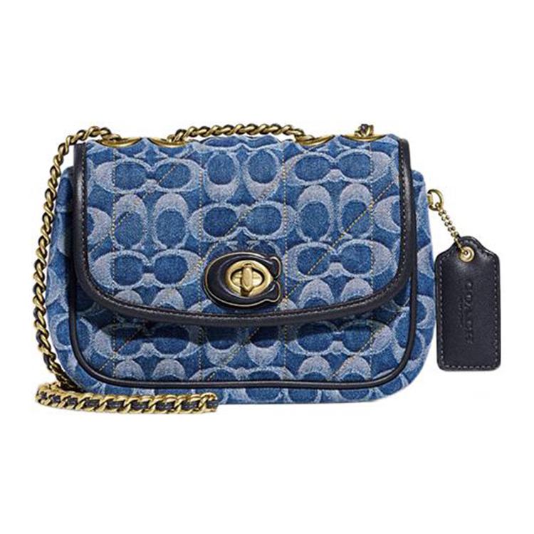 New COACH Pillow Denim With Smooth Leather Crossbody Bag, Shoulder Bag Medium Size Women's Marine Blue CA581-B4UDF