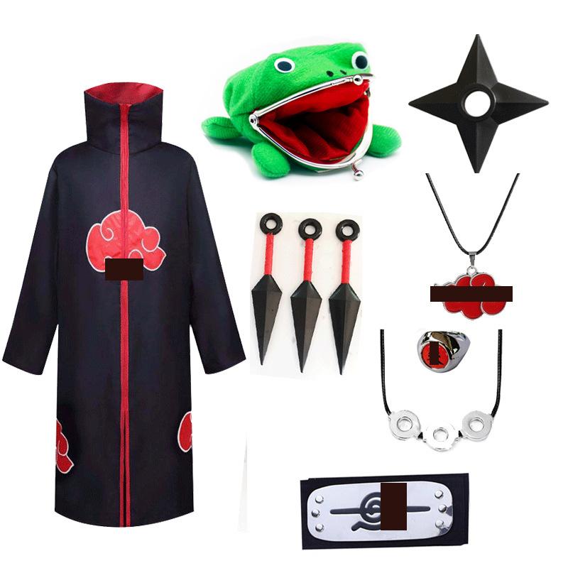 Hot Sale Anime Ninja Akatsuki Organization Cloak Set Forehead Ring Headband Necklace Kuwo Handsword Set