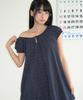 Ronron Button Puff Shirring Dress Navy Dot