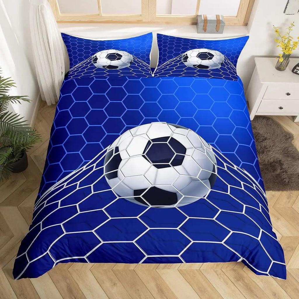 Soccer Comforter Cover For Boys Girls Vintage Football Duvet Cover Twin Black Football Field Bedding Sets Sports Theme Bed Set