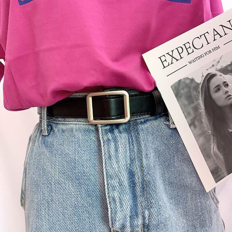 Sleek Versatile Womens Korean Circle Buckle Denim Belt Crafted From Quality Pu Style For