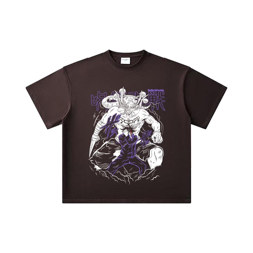 260 GSM Doppelgarn 32er Zählart 100% Baumwolle Jujutsu Kaisen V35 Mahoraga Druck Unisex Schweres Baumwoll-T-Shirt