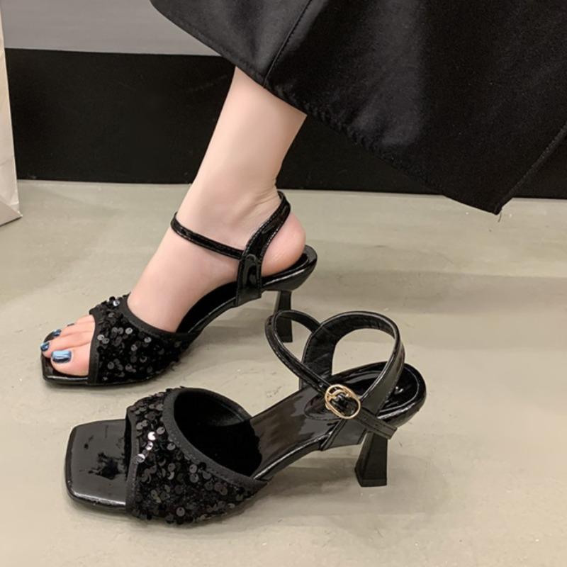 

Fashion Temperament Stiletto Sandals Women Summer New Square Toe Open Toe Sequin Sequin Strap Sexy Fashion High Heels 40