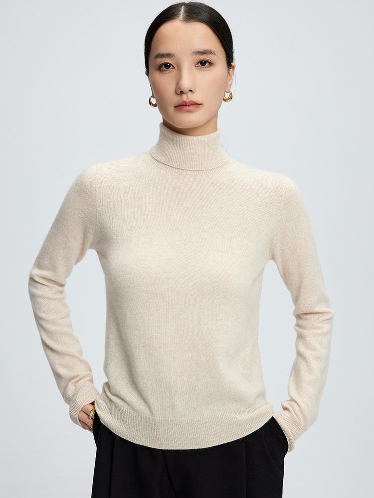 Women's Cashmere High-Neck Pullover Sweater - Autumn/Winter, Pure Color, Long Sleeve, Skin-Friendly Knitted Base Layer