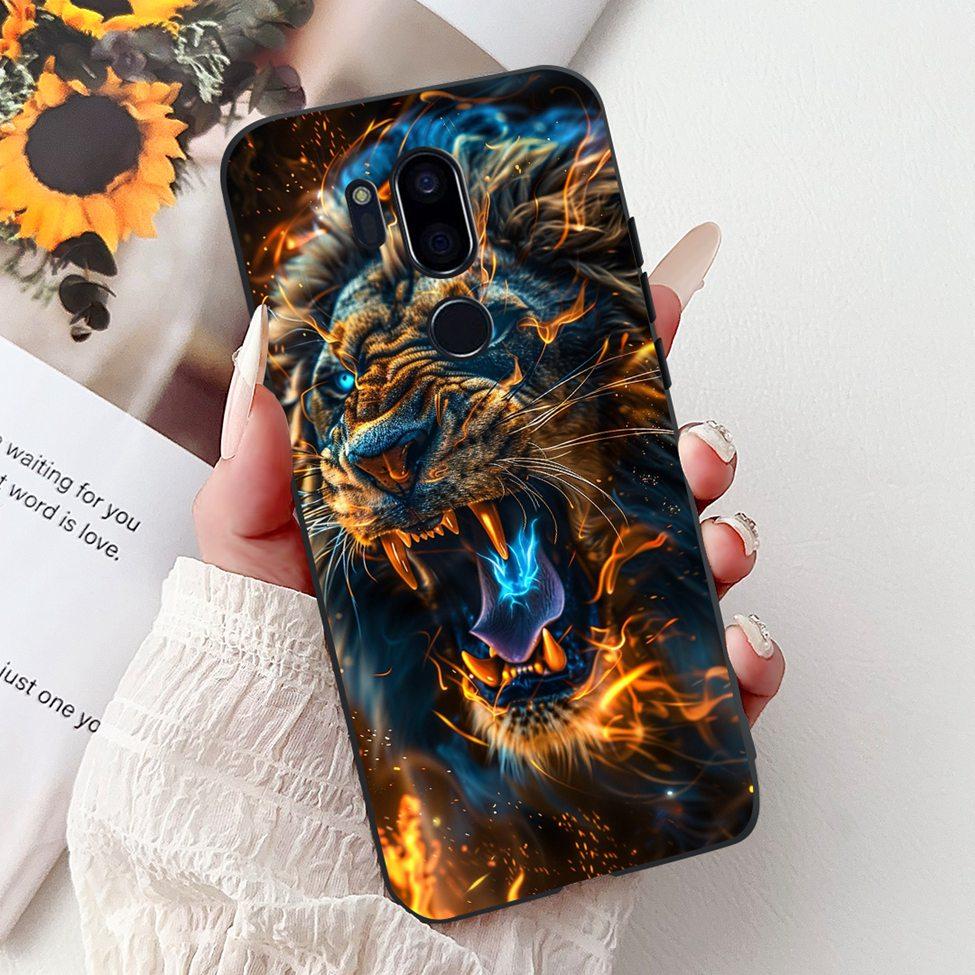 Para LG G7 ThinQ Funda Silicona Negra Gato Lindo Flores de Moda Trasera Pintada Genial Para LG G7ThinQ Funda de Teléfono LMG710EM