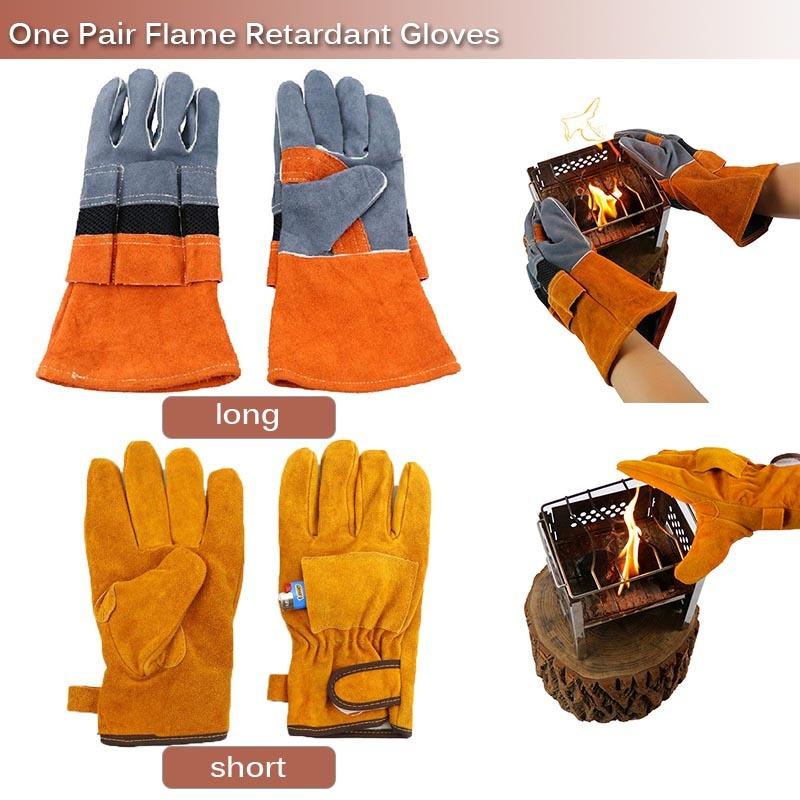 Flammhemmende Isolierhandschuhe aus Rindspaltleder für den Außenbereich, Camping, Picknick