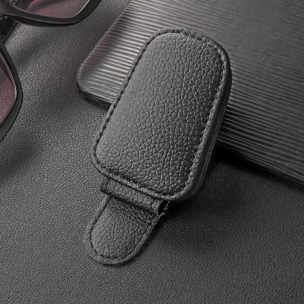 Premium PU Leather Car Sunglasses Clip, Magnetic Visor Glasses Holder with Card Storage, Universal Auto Sun Visor Organizer for Sunglasses & Cards
