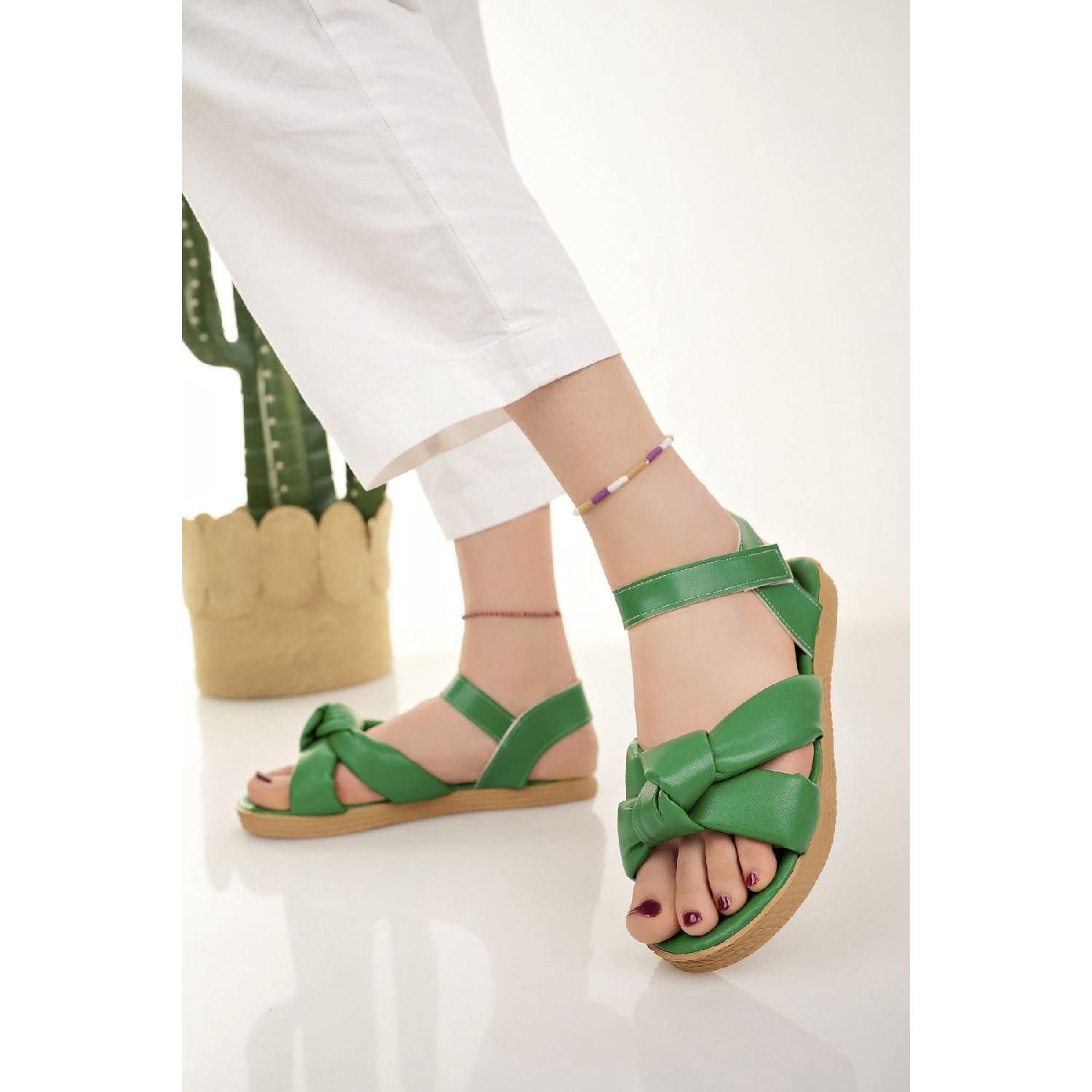 

Женские сандалии Зеленые стильные летние пляжные праздничные повседневные сандалии на липучке 37 зелёный