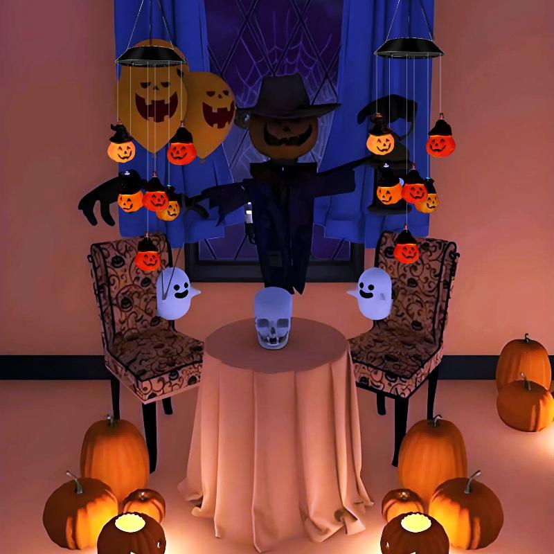 LED Halloween Solar String Lights Skull Ghost Pumpkin Shape Outdoor Yard Garden Horror Decor Waterproof Party Lighting Props
