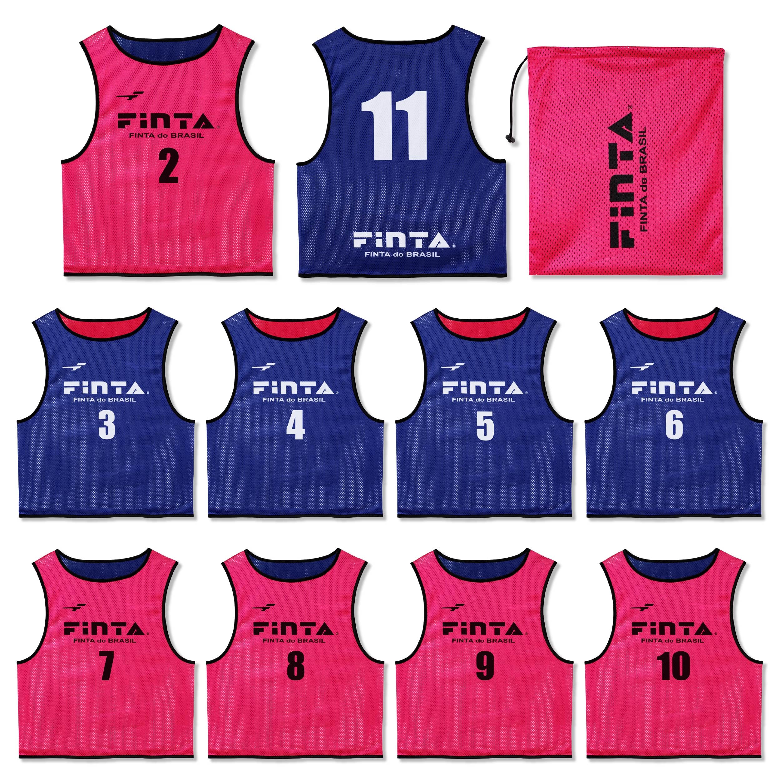 

FINTA Soccer/Futsal Adult One-Size-Fit Sublimation Reversible Bibs, Set of 10 (Numbers 2-11), FT3529 (7221), Pink x Blue