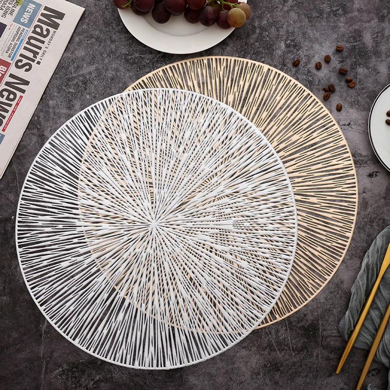 2PCS Round Placemats Restaurant Hollow PVC Decoration Meal Mat Anti-hot Dining Table Line Mat Steak Plate Pad