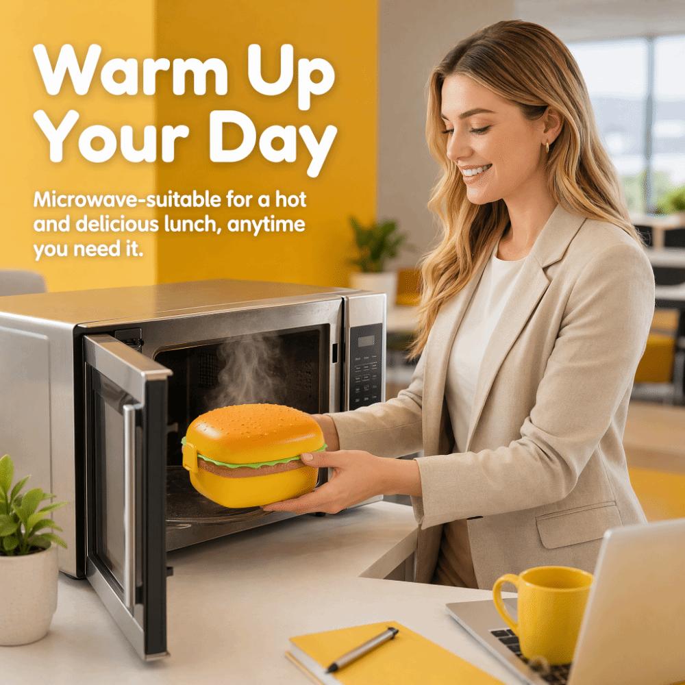 With Fork Spoon Hamburger Lunch Box Microwavable Food Storage Container Portable Lunch Box Picnic