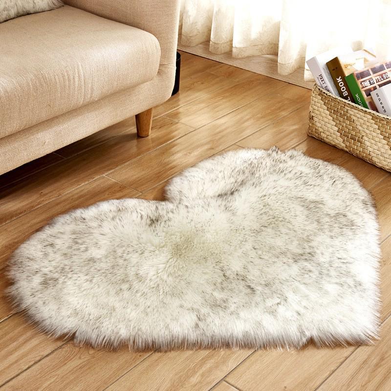 Tappeto a Forma di Cuore in Lana Sintetica - Lavabile in Lavatrice, Spesso e Carino per Soggiorno o Camera da Letto