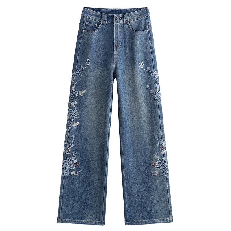 Slimming Retro High-Waisted Wide-Leg Jeans with Heavy Embroidery for Women - Summer 2026 Collection