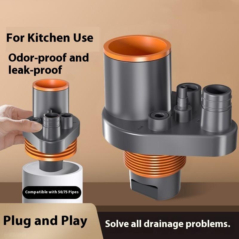 Universal 5 In 1 Sealing Ring Sink Drain Pipe Adapter Anti Odor Multifunctional Kitchen Basin Sewer Branch