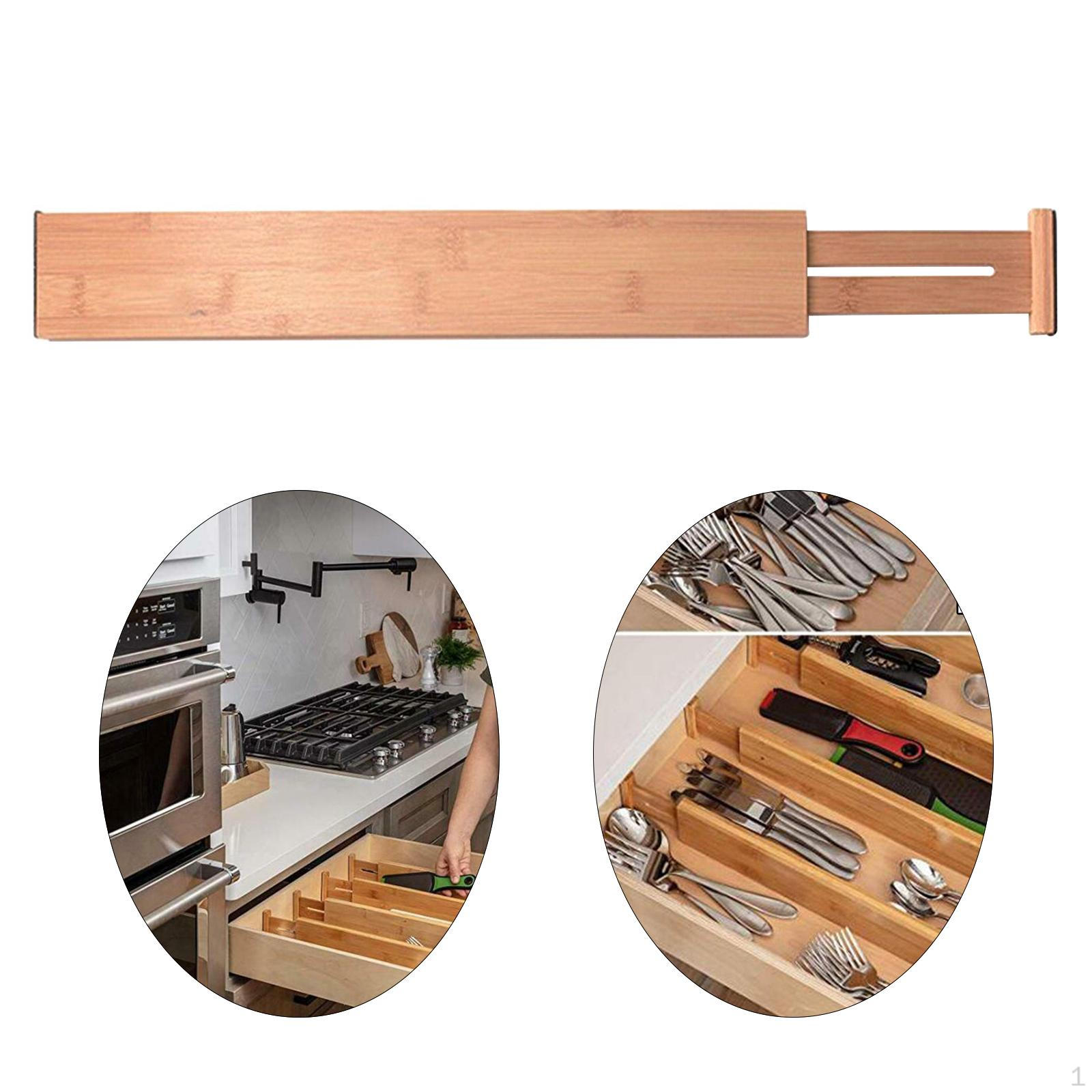 Adjustable Bamboo Drawer Dividers Organizer Large Extendable Storage for Kitchen Utensils, 43cm