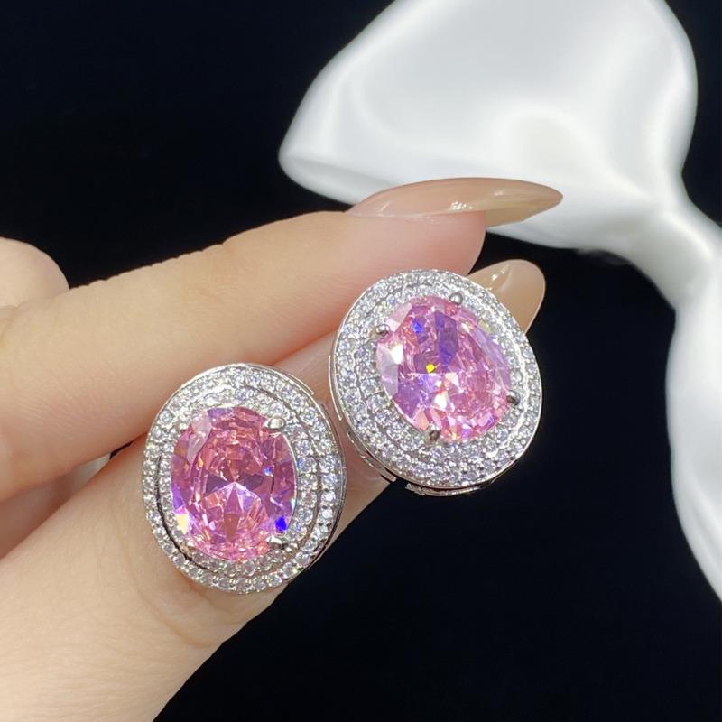 

BELLA BOX Голубиное яйцо розовый циркон полная бриллиантовая сетка красный имитация живого розового турмалина открытое кольцо женский кулон серьги гвоздики комплект No.3 розовый