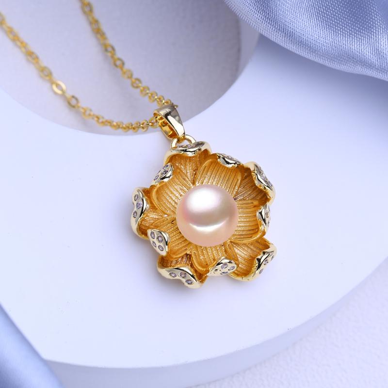 FEEYOO Natural Freshwater Pearl Necklaces For Women Girls Fashion Gold Color Flower Pendant Birthday Gift