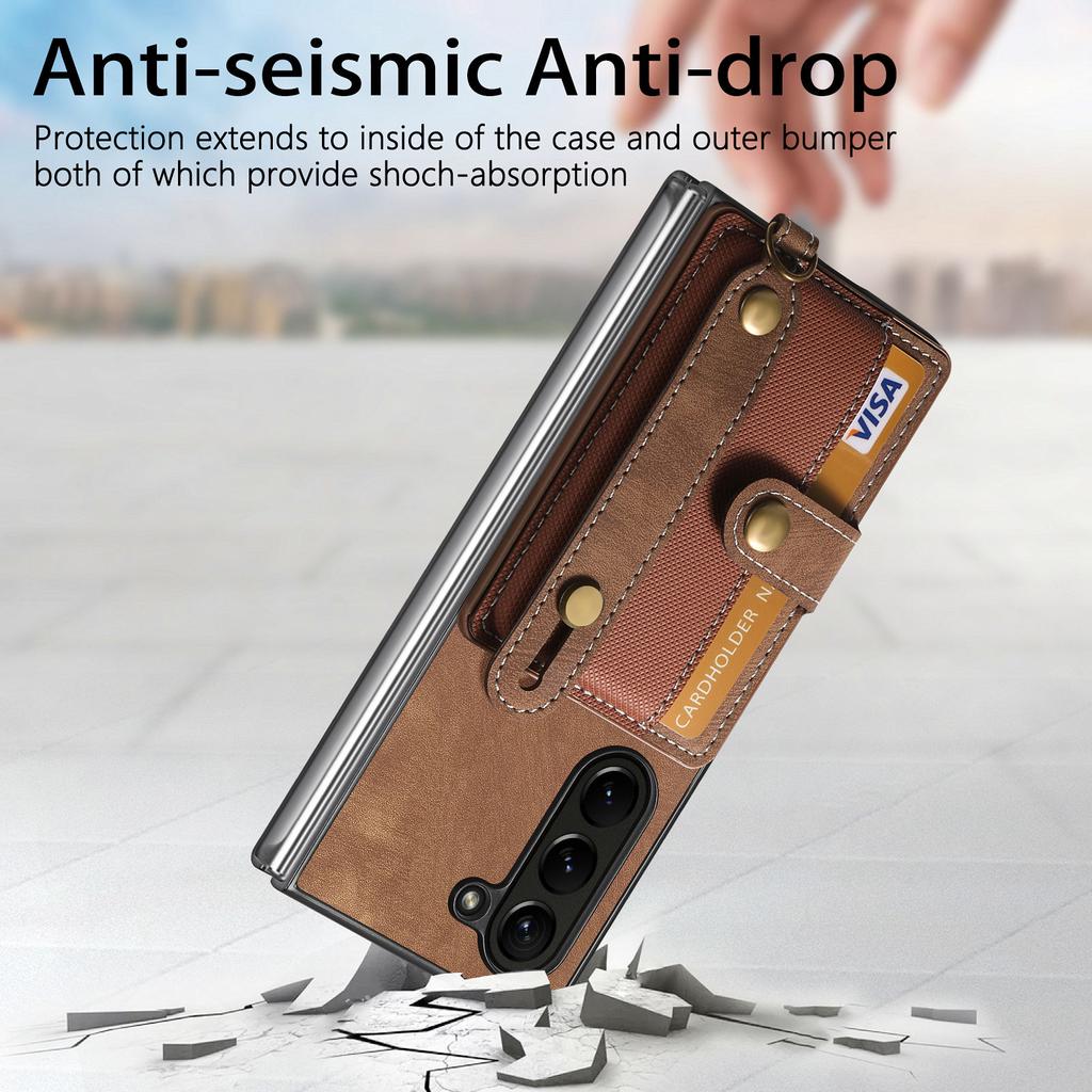 Für Samsung Galaxy Z Fold6 5G Hülle Kartenhalter Armband Leder+PC Abdeckung mit Riemen