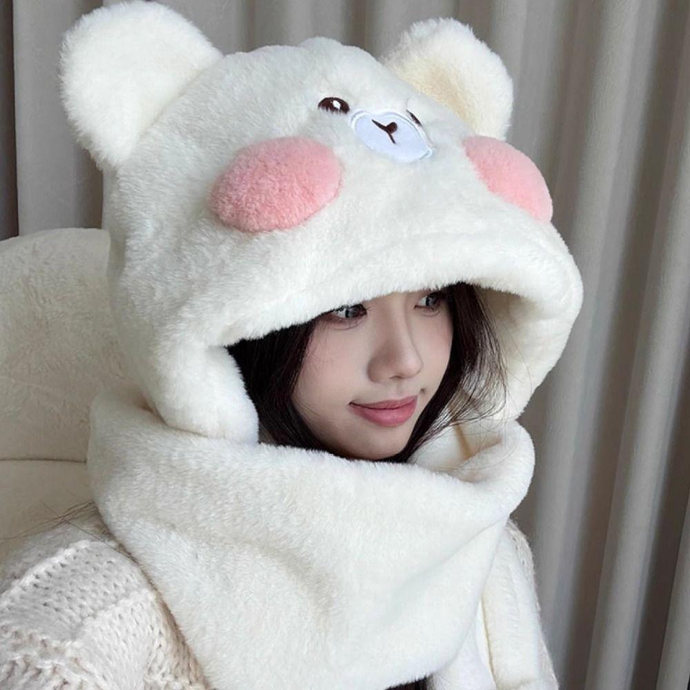 Cute Blusher Bear Scarf Soft Plush Bear Hat Gloves Cartoon Winter